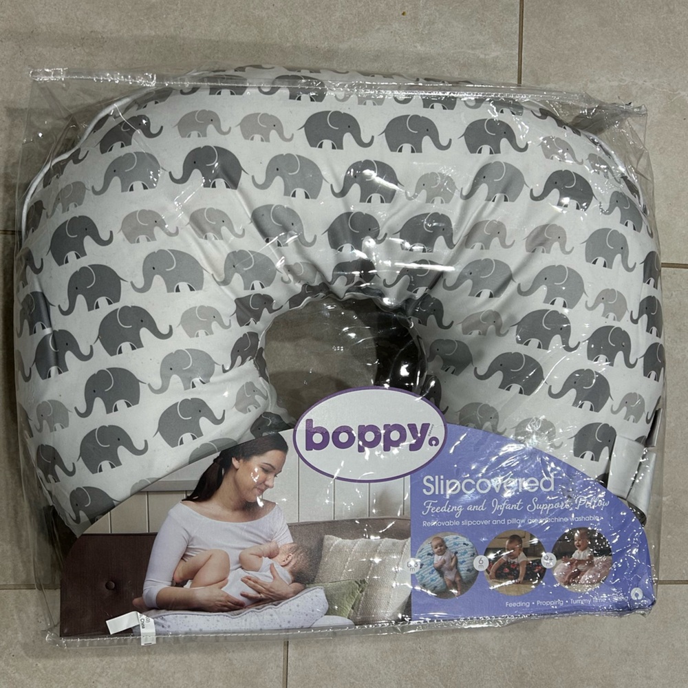 Boppy Gray and White Elephant Nursing Pillow
